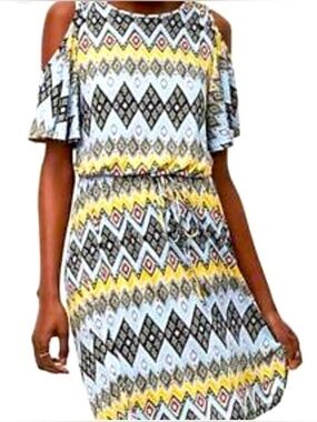Ann Taylor Loft Multi Color Geometric Print Cold Shoulder Dress Size XXL NWT